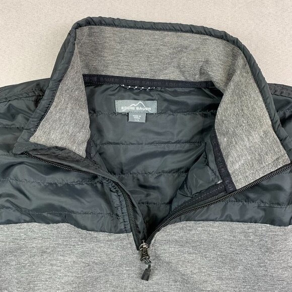 Eddie Bauer Mens Sweater Large Gray 1/4 Zip Long Sleeve Hybrid Pullover Stretch - Picture 2 of 10